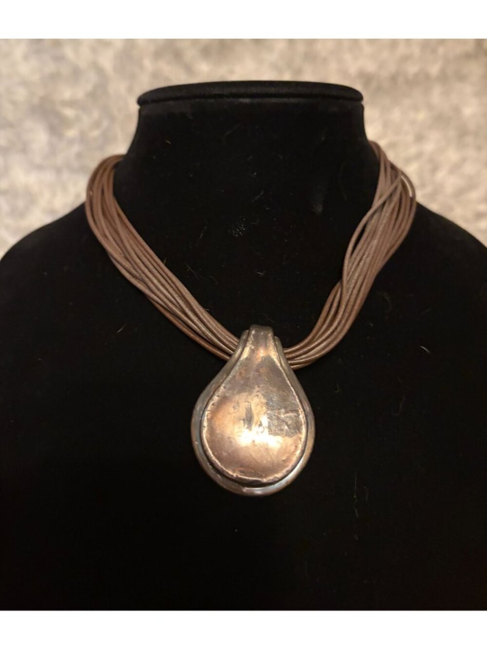 Vintage Simon Sebbag Designs SSD 925 Leather Sterling MCM Pendant Choker